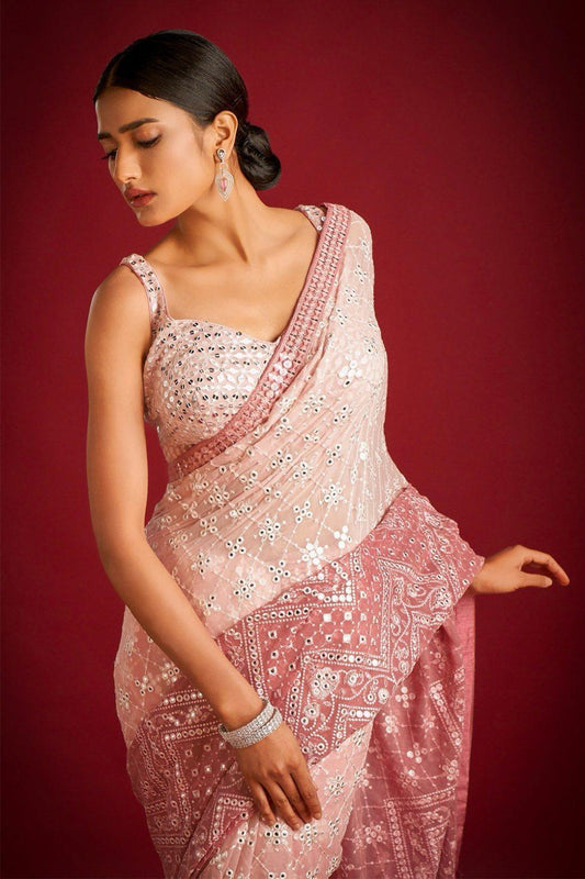 Heavy Fox Georgette With Pedding Print And 7.MM Sequence + Multi🔖 Work In Allover Saree