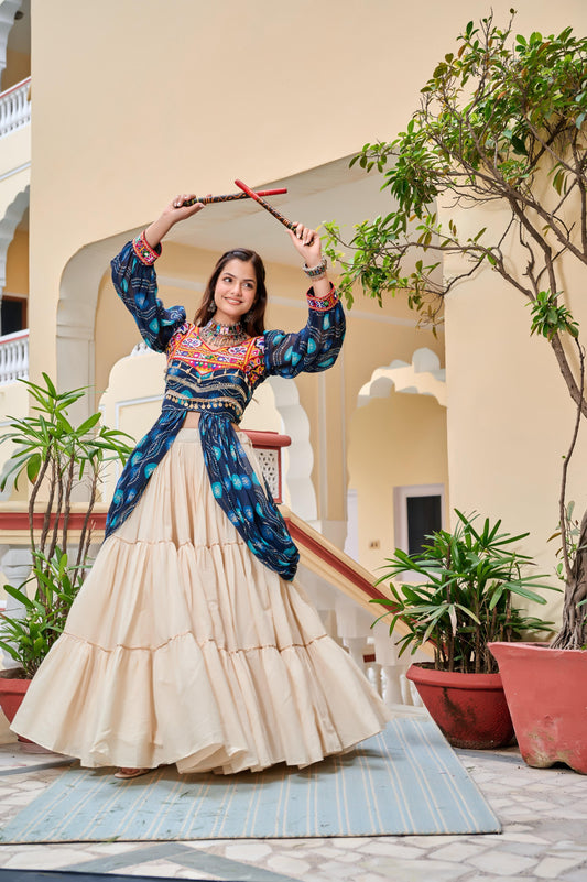Blue Navratri Lehenga With Fancy Top With Gamthi Patch and Mirror Lace